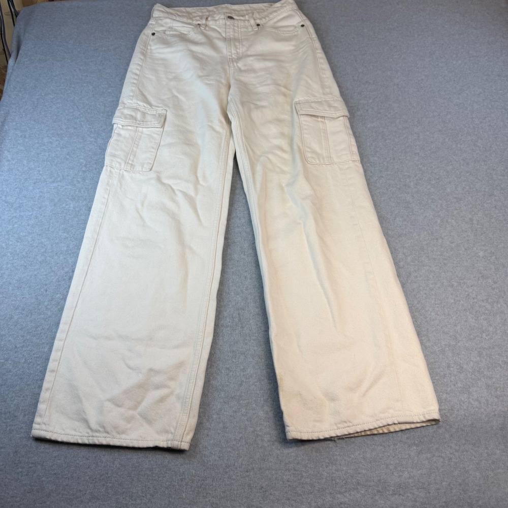 Old Navy Sky-Hi Wide Leg Cargo Pants Cream Off White Extra High Rise Size 2